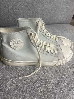 P.F. Flyers High Top Canvas Sneakers in Light Gray and Off-White